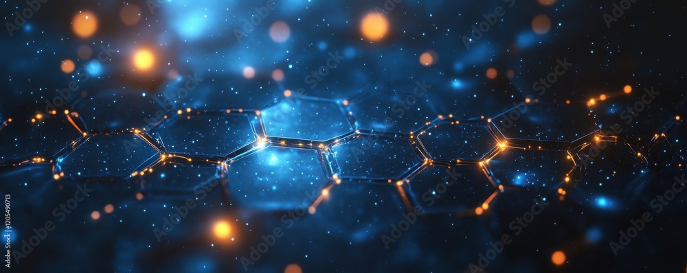Poster blue digital background with glowing hexagonal network pattern