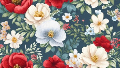 Beautiful roses and garden flowers floral vintage seamless pattern graphic resource