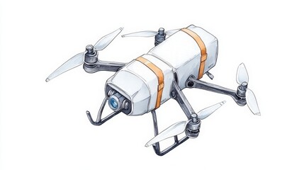 Aerial Drone with Blue Camera and Orange Stripes for Creative and Professional Use