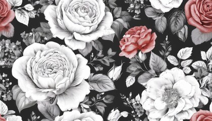Beautiful roses and garden flowers floral vintage seamless pattern graphic resource