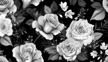 Beautiful roses and garden flowers floral vintage seamless pattern graphic resource