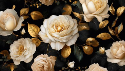 Beautiful roses and garden flowers floral vintage seamless pattern graphic resource