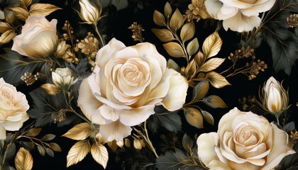 Beautiful roses and garden flowers floral vintage seamless pattern graphic resource