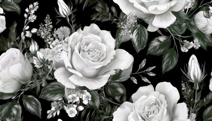 Beautiful roses and garden flowers floral vintage seamless pattern graphic resource