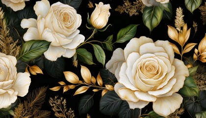 Beautiful roses and garden flowers floral vintage seamless pattern graphic resource