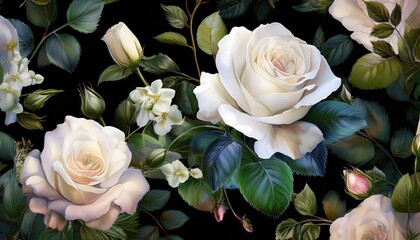 Beautiful roses and garden flowers floral vintage seamless pattern graphic resource