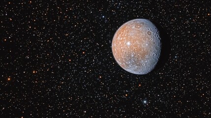 Naklejka premium Stunning Detailed View of Cratered Planet in Starry Night Space