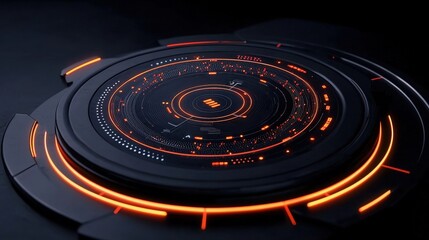 Obraz premium Futuristic Circular Interface with Bright Orange Elements and Dark Background Design