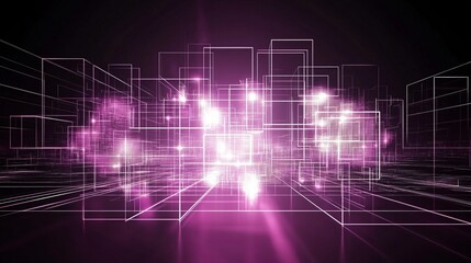 Obraz premium Abstract Purple Digital Cityscape Futuristic Network
