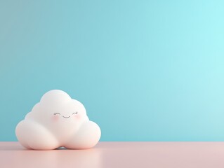 A cute, smiling cloud lamp on a pastel surface against a soft blue background.