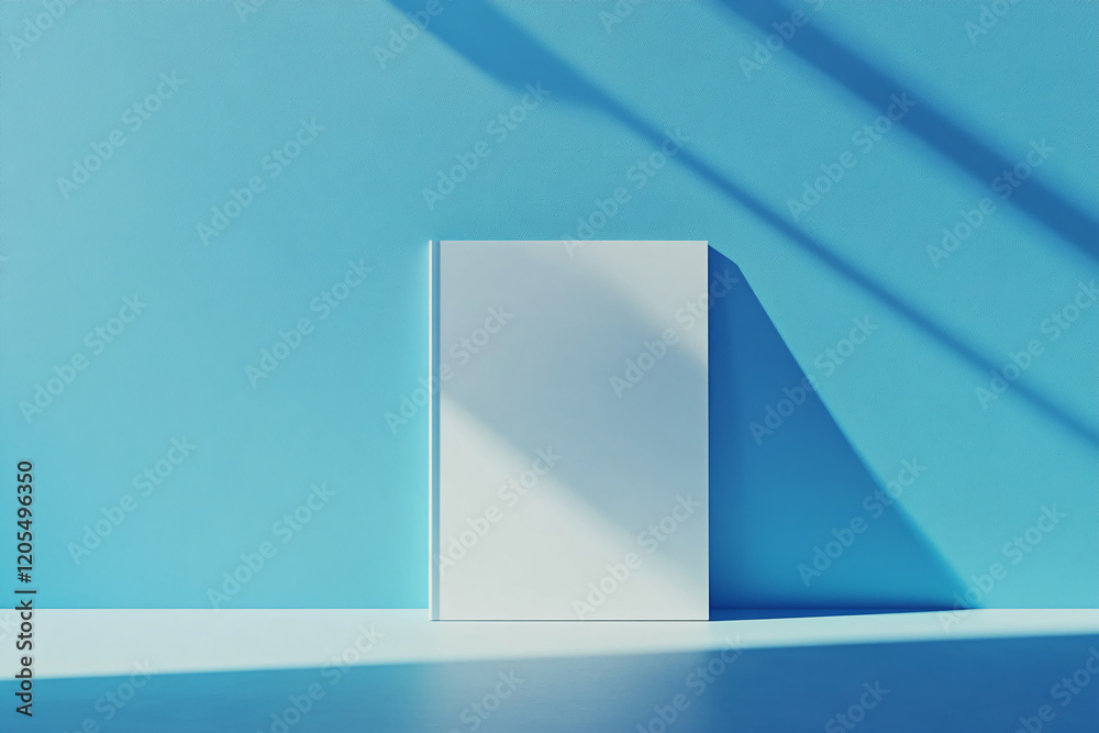Aufkleber Minimalistic design with a white book on a blue background with soft shadow and light reflection