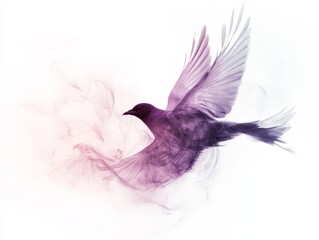 Obraz premium A stylized bird in flight, surrounded by soft, colorful smoke, creating an ethereal effect.