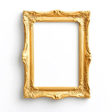 Naklejki Antique gold picture frame, vintage antique golden picture frame mock up isolated on white background.