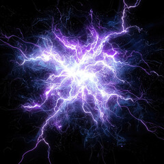 intertwined lightning formation with overlapping arcs of bright white and neon purple light