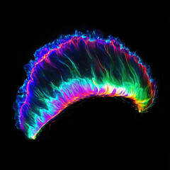 A vivid arc of multicolored plasma, smoothly flowing with gradients of electric blue, vibrant magenta, and neon green