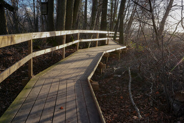 Fototapeta premium Close up of wooden walk bridge