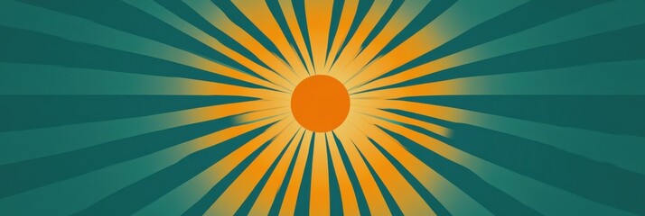 Fototapeta premium Abstract sunburst art with vivid yellow and teal radiating lines design