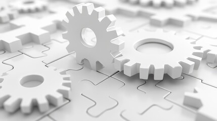 White Gears Interlocking on a Puzzle Surface