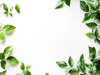 A minimalist arrangement of green leaves on a white background, ideal for nature-themed designs.