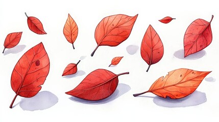 Colorful Autumn Leaves Collection in Various Shapes and Sizes on White Background