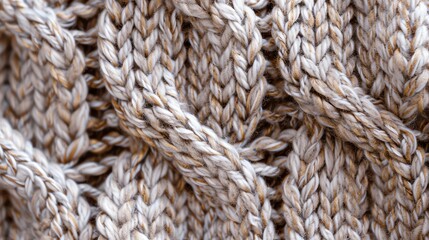 Close-up of beige and brown knitted fabric.