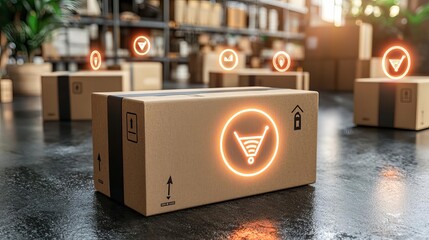 Industrial Supply Chain Management Logistic Transportation Business Economic Innovative shipping boxes with smart technology.