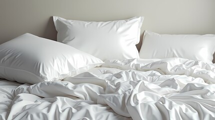 White sheets and pillows, messy bed concept