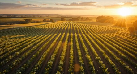 Golden morning light over wide open field