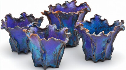 Abstract Blue and Purple Ceramic Pots- Modern Art Sculptures