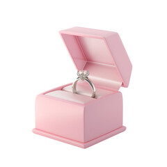 Elegant Pink Engagement Ring Box with Intricate Design, 3D Rendered Concept Model, Romantic Jewelry Presentation Isolated on Transparent Background