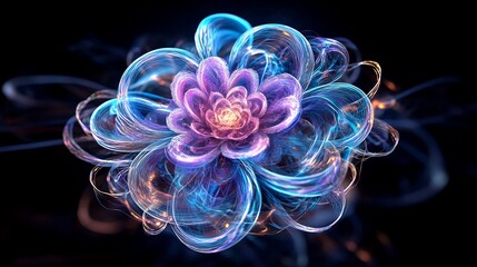 Obraz premium Glowing Fractal Flower: A Digital Bloom of Light and Color