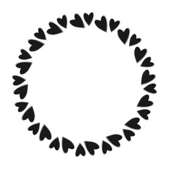 Freehand Black hearts Circular Frame border in trendy minimalism. Black Day Copy space Template idea