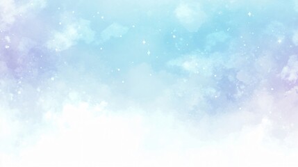 Dreamy Pastel Sky Watercolor Background Soft Clouds and Stars