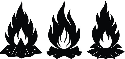  Fire set silhouette vector 