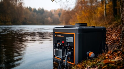 Portable Water Generator by the Lake in Autumn