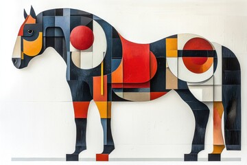 Abstract geometric horse artwork with bold colors and shapes