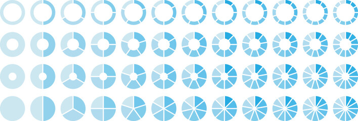 Vector pie chart. Circle pie chart diagram. 2,3,4,5,6,7,8,9,10,11,12 sections or steps. Circle section graph, Pie chart round. Flat process cycle. Pie chart set, Circle icons for infographic.