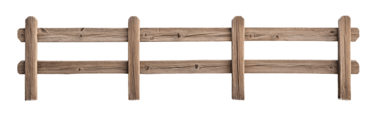 wooden fence, farm yard garden weathered wood fence, isolated on transparent background, cutout png