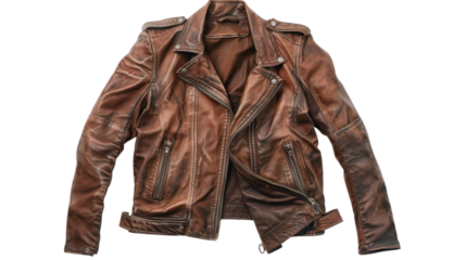 Brown leather jacket on transparent background