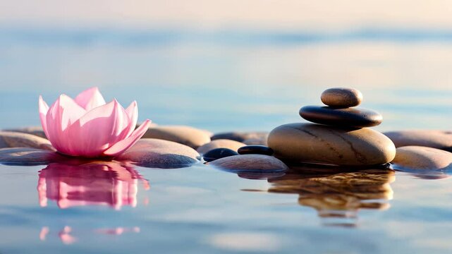 Spa still life with water lotus and zen stone in a serenity pool
