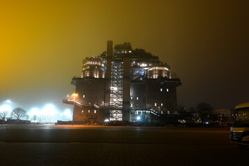 The famous Hamburg Air-Raid Shelter by night, Germany