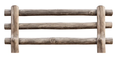 old wooden fence, weathered wood railing, farm yard garden fence, transparent background, cutout png