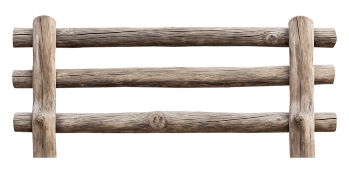 old wooden fence, weathered wood railing, farm yard garden fence, transparent background, cutout png