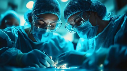 Two surgeons are performing surgery on a patient