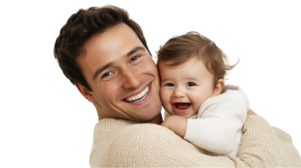 Happy father and baby daughter joyful embrace family love parental bonding heartwarming moment tender affection