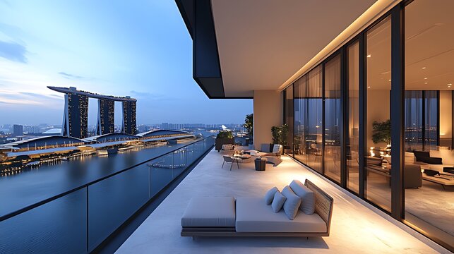 Luxury Singapore condo balcony sunset view