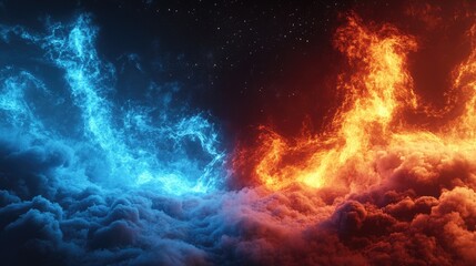 Fototapeta premium Abstract Background Design for Fighters: Blue Cold vs Red Fire in Sport Battle. Fantasy 3D, Fire Ice Setup