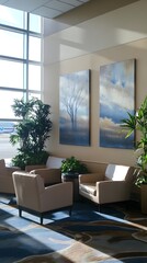 Fototapeta premium Tranquil Corner of Airport Terminal Featuring Comfortable Seating