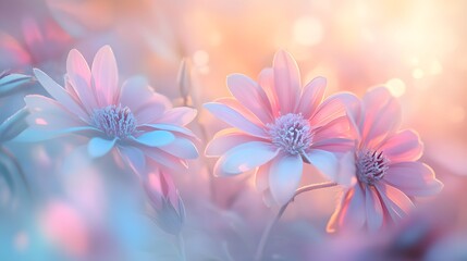 Obraz premium Pastel flowers sunset garden bokeh dreamy design