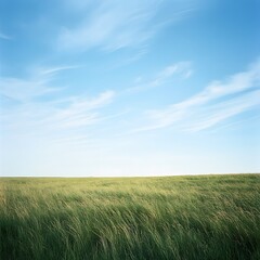 Obraz premium Tranquil Scene of a Wide Open Field with Tall Grass Under Blue Sky
